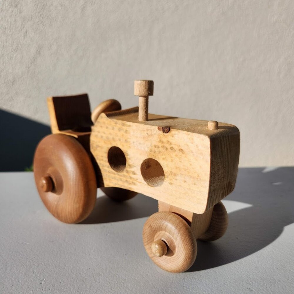 Handmade Vintage Toy Tractor Hand Crafted car push Decor Montessori Waldorf Minn - Picture 4 of 9